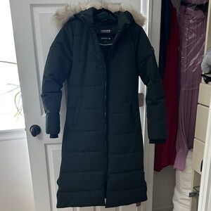 Noize Women's Dark Green Puffer Coat with Faux Fur Hood